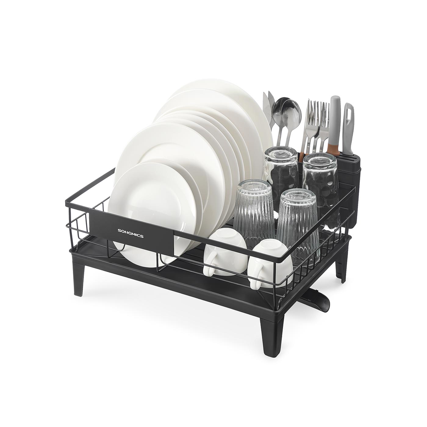Dish Drying Rack – Metal – Ink Black – 360° Rotatable with Extendable Spout