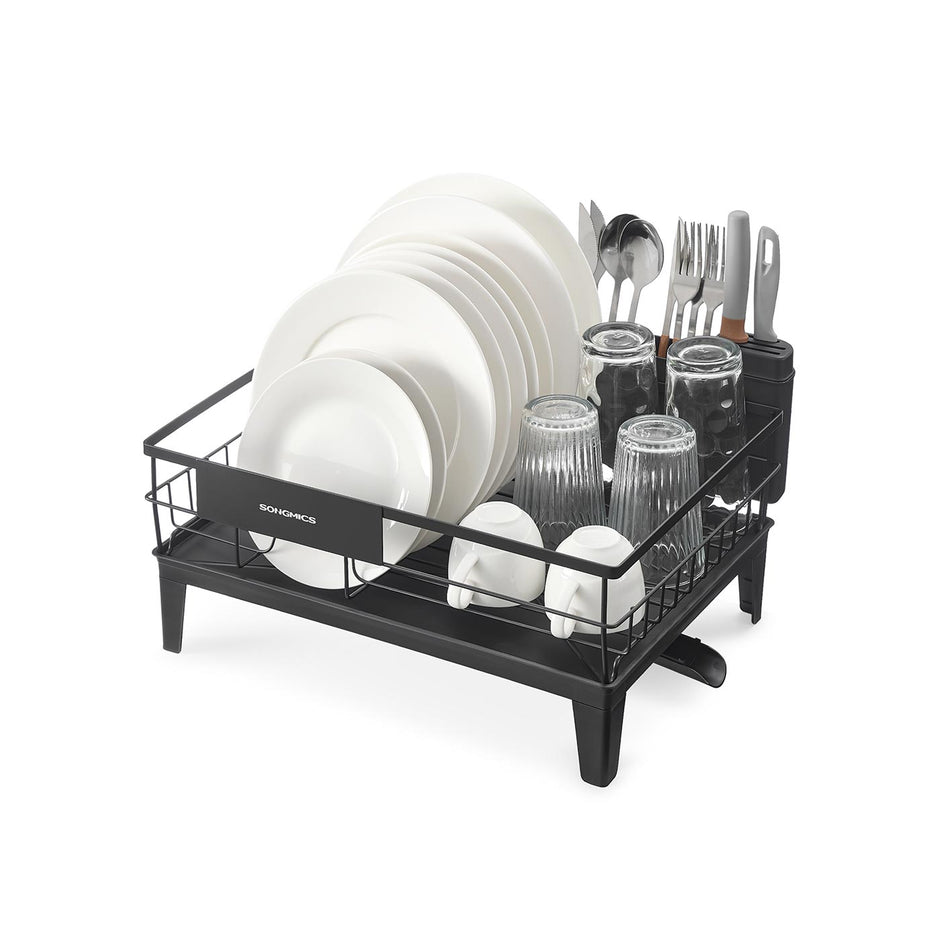 Dish Drying Rack – Metal – Ink Black – 360° Rotatable with Extendable Spout
