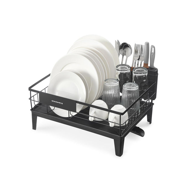 Dish Drying Rack – Metal – Ink Black – 360° Rotatable with Extendable Spout