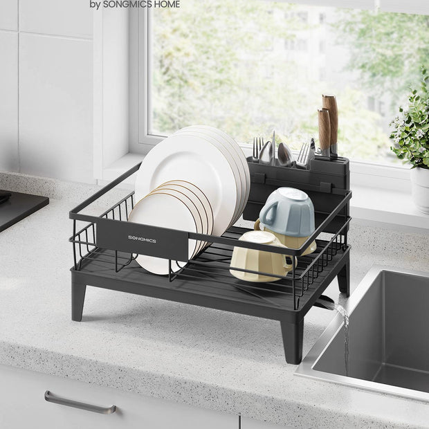 Dish Drying Rack – Metal – Ink Black – 360° Rotatable with Extendable Spout