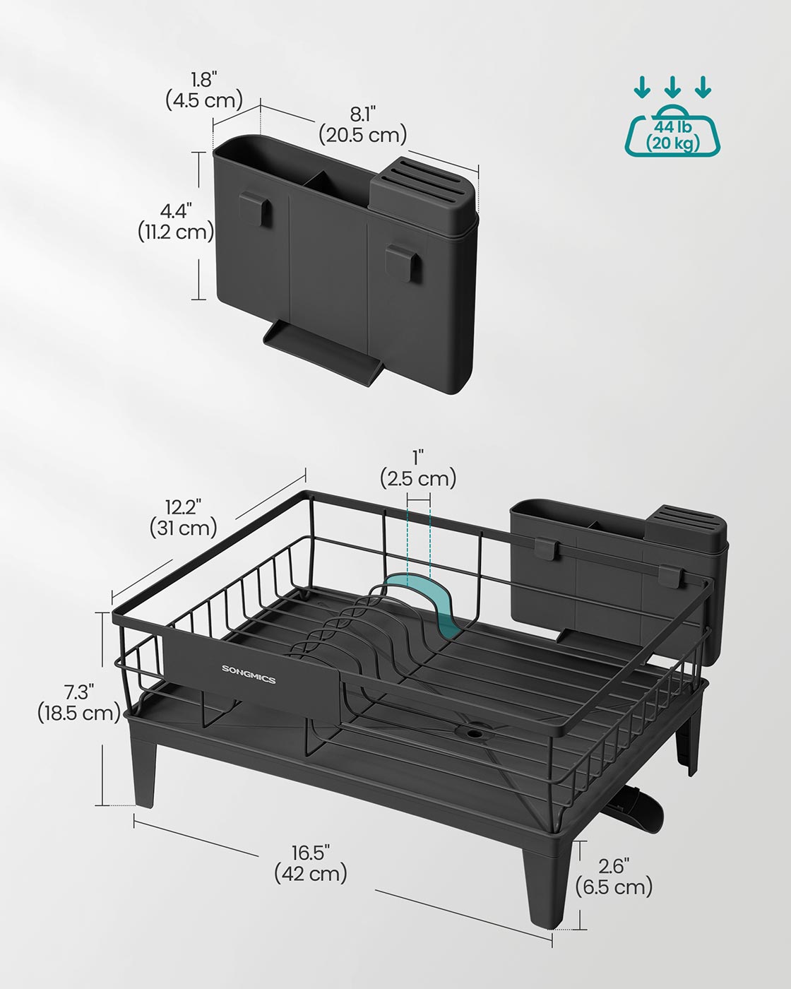 Dish Drying Rack – Metal – Ink Black – 360° Rotatable with Extendable Spout