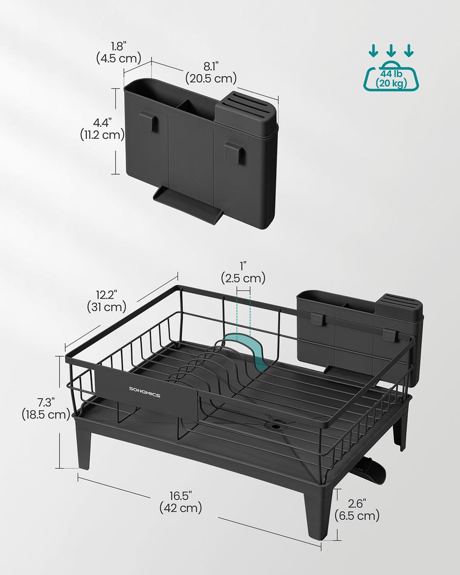 Dish Drying Rack – Metal – Ink Black – 360° Rotatable with Extendable Spout