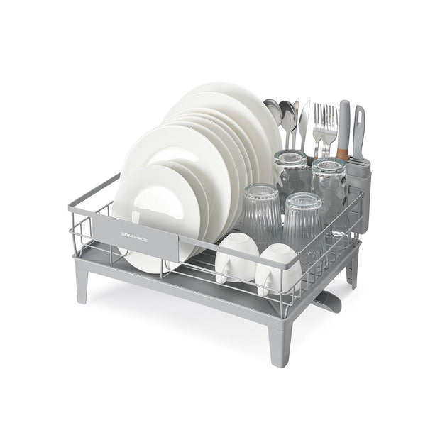 Dish Drying Rack – Metal – Dove Grey – 360° Rotatable with Extendable Spout