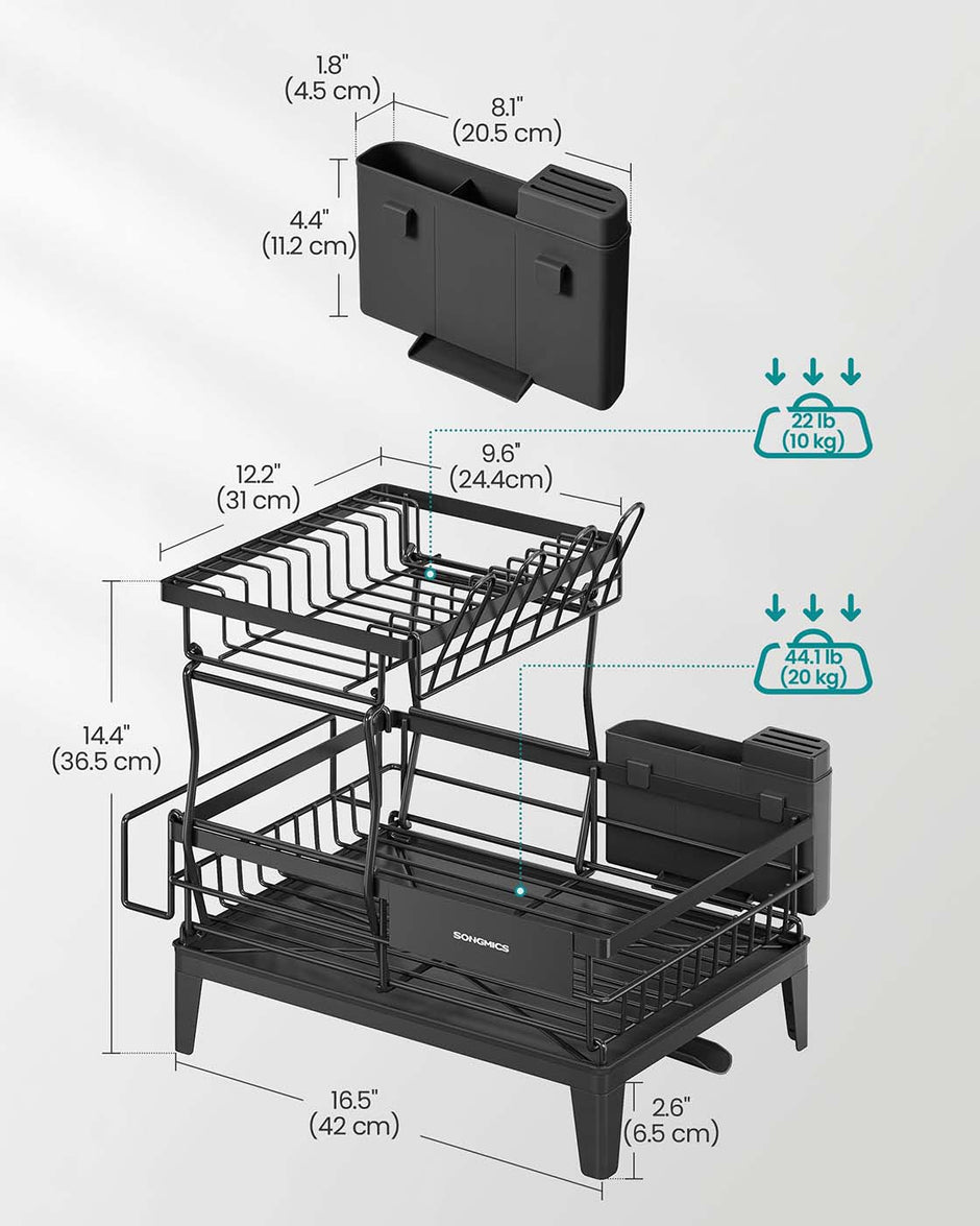 Dish Drying Rack – Metal – Ink Black – 360° Rotatable with Extendable Spout