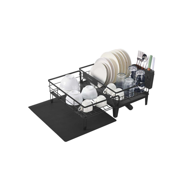 Dish Drying Rack – Steel – Ink Black – Expandable Design with Silicone Mat