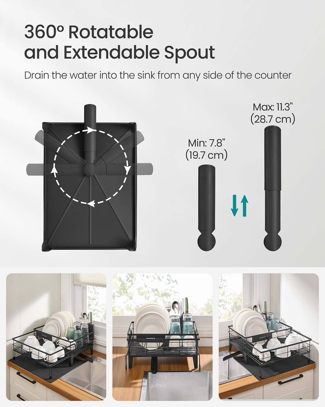 Dish Drying Rack – Steel – Ink Black – Expandable Design with Silicone Mat