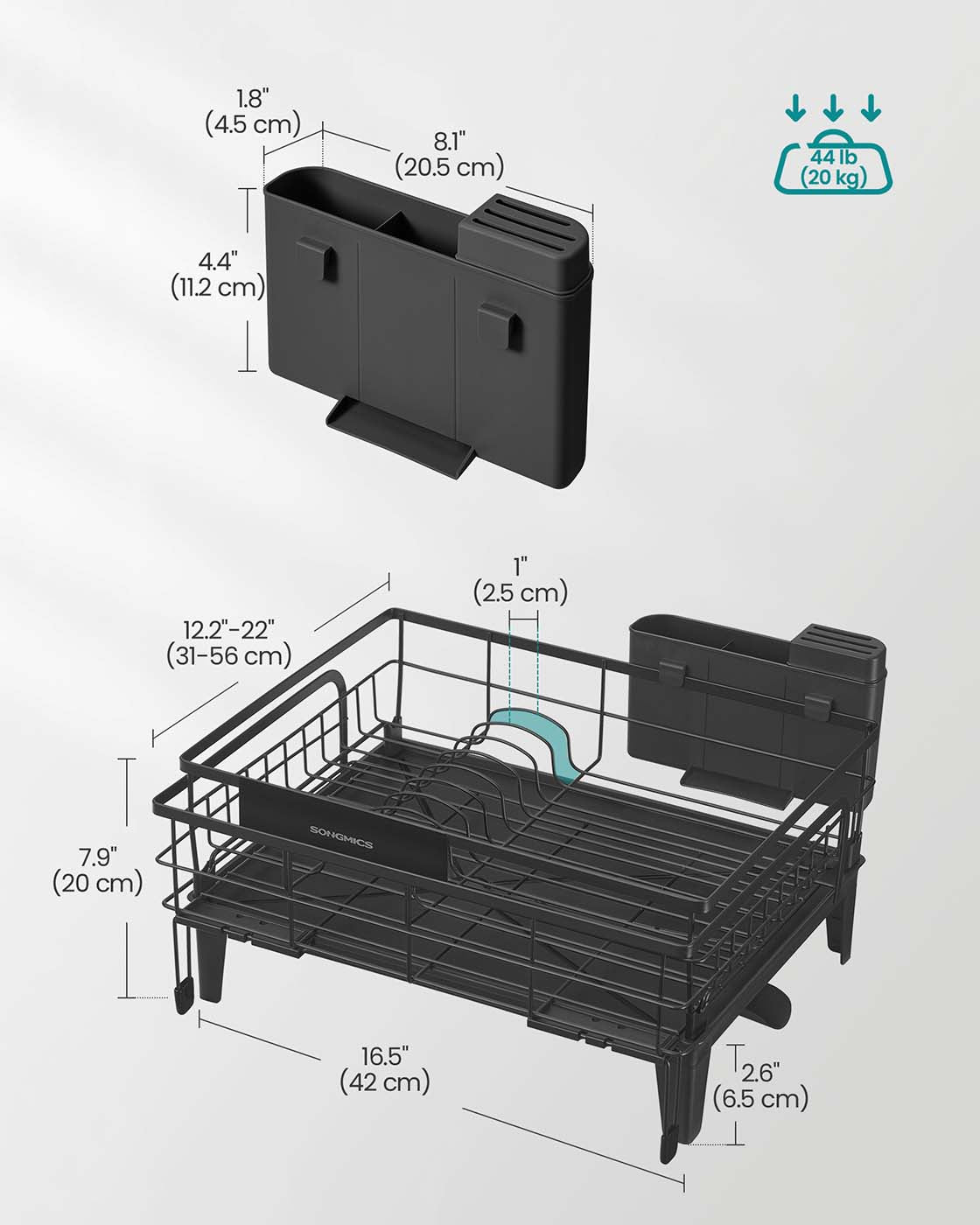 Dish Drying Rack – Steel – Ink Black – Expandable Design with Silicone Mat