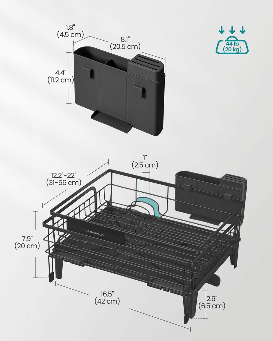 Dish Drying Rack – Steel – Ink Black – Expandable Design with Silicone Mat