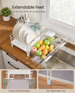 Dish Drying Rack – Steel – Matte White and Dove Grey – Expandable Design with Water-Absorbent Silicone Mat