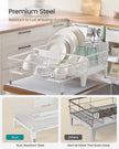 Dish Drying Rack – Steel – Matte White and Dove Grey – Expandable Design with Water-Absorbent Silicone Mat