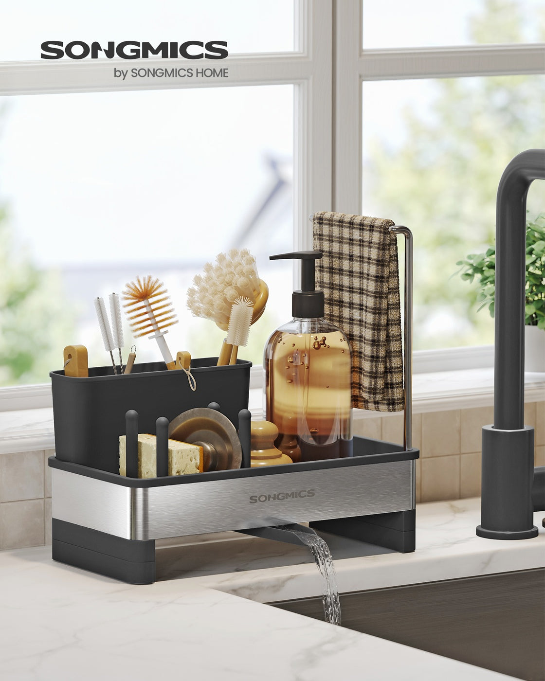 Kitchen Sink Caddy - 12.7L - Stainless Steel - Sponge Holder - Rotatable Spout