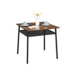 Square Dining Table – Wood and Metal – Rustic Brown and Black – Compact Design with Storage Compartment