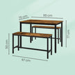 3-Piece Kitchen Table and Bench Set – Steel Frame – Rustic Brown and Black – Space-Saving Industrial Design
