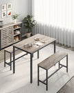 Dining Table Set – Steel Frame – Heather Greige and Ink Black – Industrial Design with 2 Benches