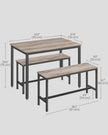 Dining Table Set – Steel Frame – Heather Greige and Ink Black – Industrial Design with 2 Benches