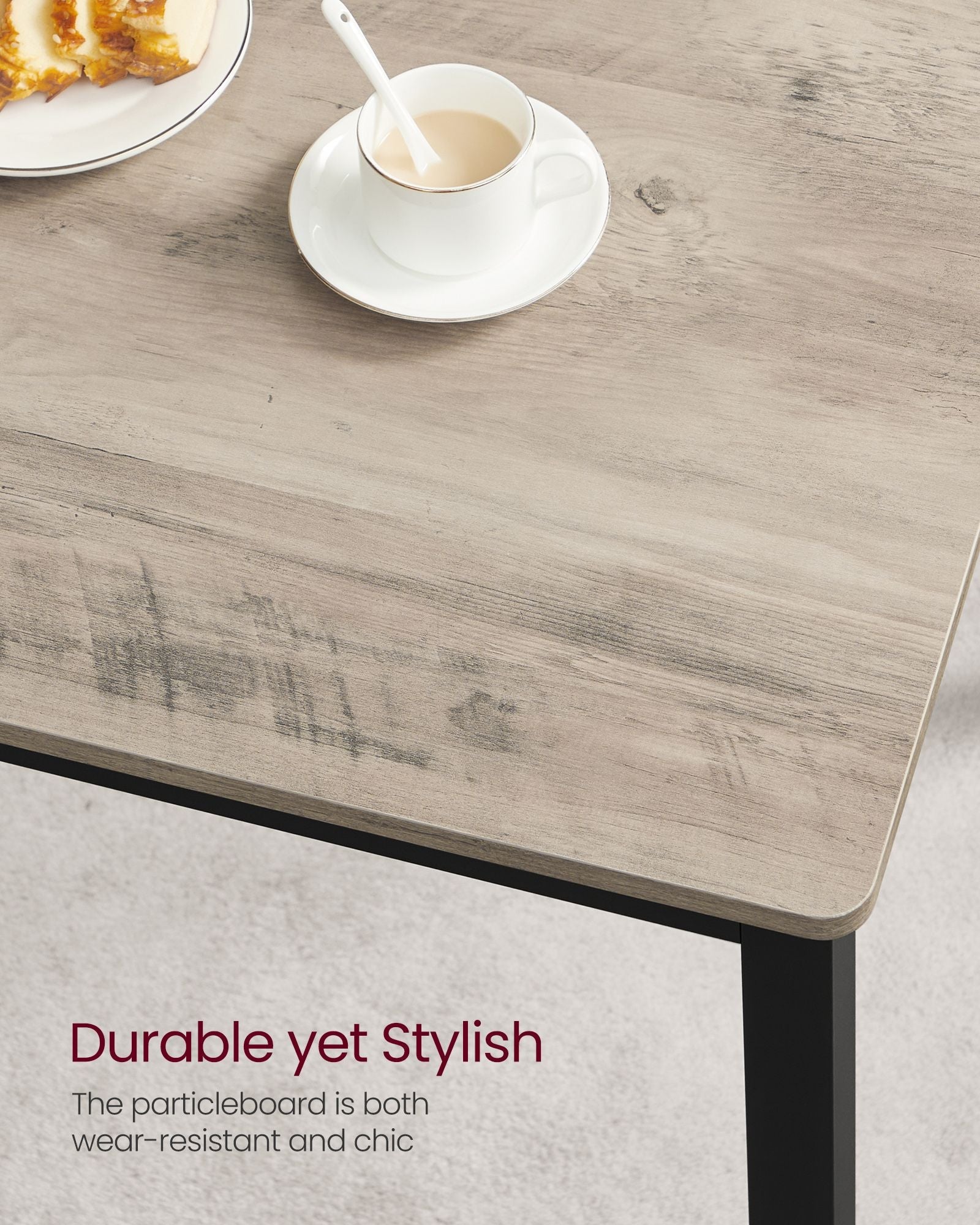 Dining Table Set – Steel Frame – Heather Greige and Ink Black – Industrial Design with 2 Benches