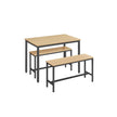 Dining Table Set – Steel – Rustic Brown and Black – Industrial Design with 2 Benches