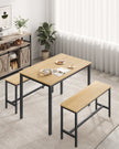 Dining Table Set – Steel – Rustic Brown and Black – Industrial Design with 2 Benches