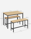 Dining Table Set – Steel – Rustic Brown and Black – Industrial Design with 2 Benches
