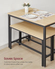 Dining Table Set – Steel – Rustic Brown and Black – Industrial Design with 2 Benches