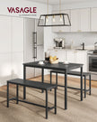 Dining Table Set – Steel – Ash Black and Ink Black – Industrial Design with 2 Benches