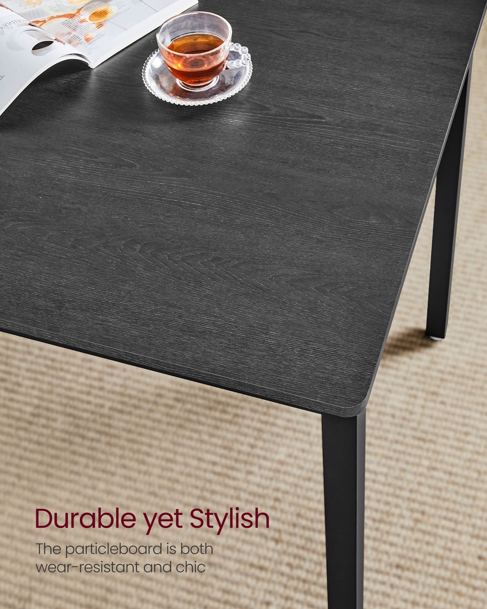 Dining Table Set – Steel – Ash Black and Ink Black – Industrial Design with 2 Benches