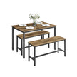 Dining Table Set – Steel – Rustic Brown and Black – Includes 2 Benches