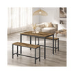 Dining Table Set – Steel – Rustic Brown and Black – Includes 2 Benches