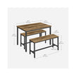 Dining Table Set – Steel – Rustic Brown and Black – Includes 2 Benches