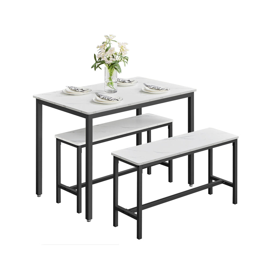Dining Table Set – Steel – Rustic Brown and Black – Includes 2 Benches