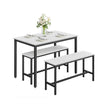 Dining Table Set – Steel – Rustic Brown and Black – Includes 2 Benches