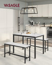 Dining Table Set – Steel – Rustic Brown and Black – Includes 2 Benches