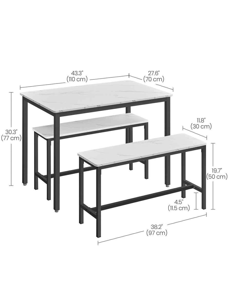 Dining Table Set – Steel – Rustic Brown and Black – Includes 2 Benches