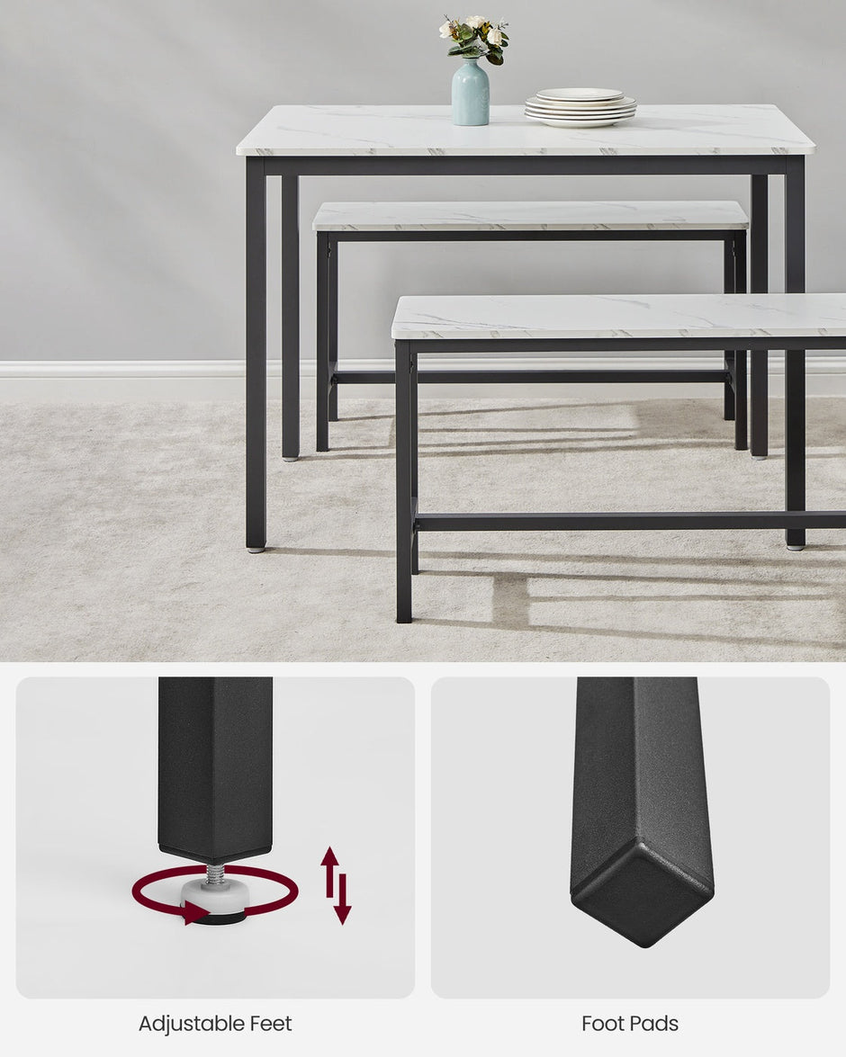 Dining Table Set – Steel – Rustic Brown and Black – Includes 2 Benches