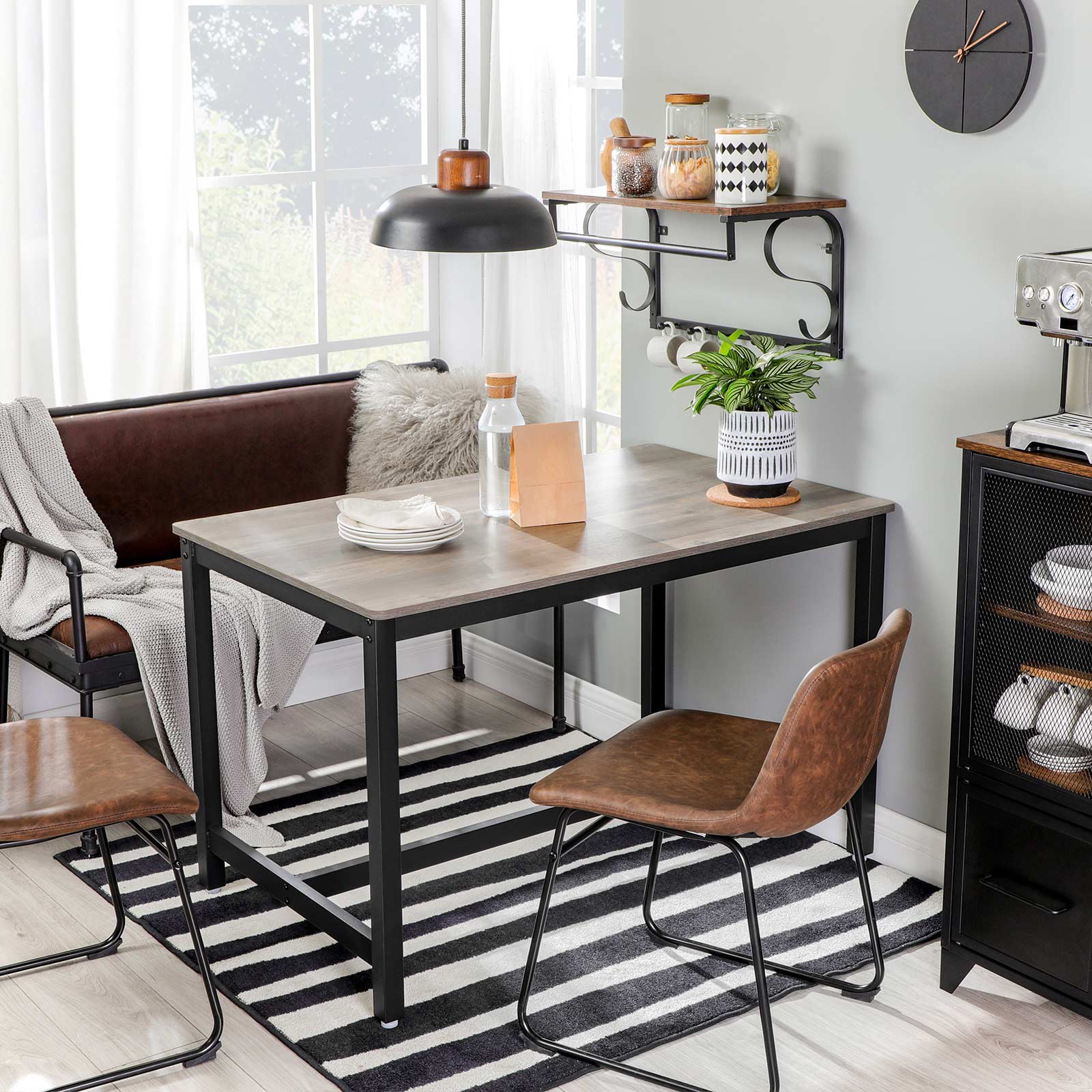 Dining Table – Metal – Greige and Black – Heavy Duty, Industrial Style, Seats 4