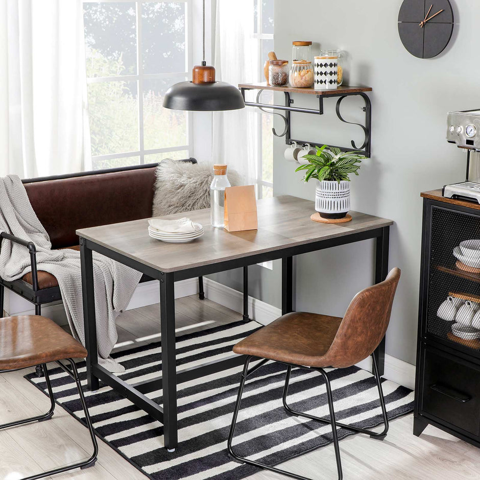 Dining Table – Metal – Greige and Black – Heavy Duty, Industrial Style, Seats 4