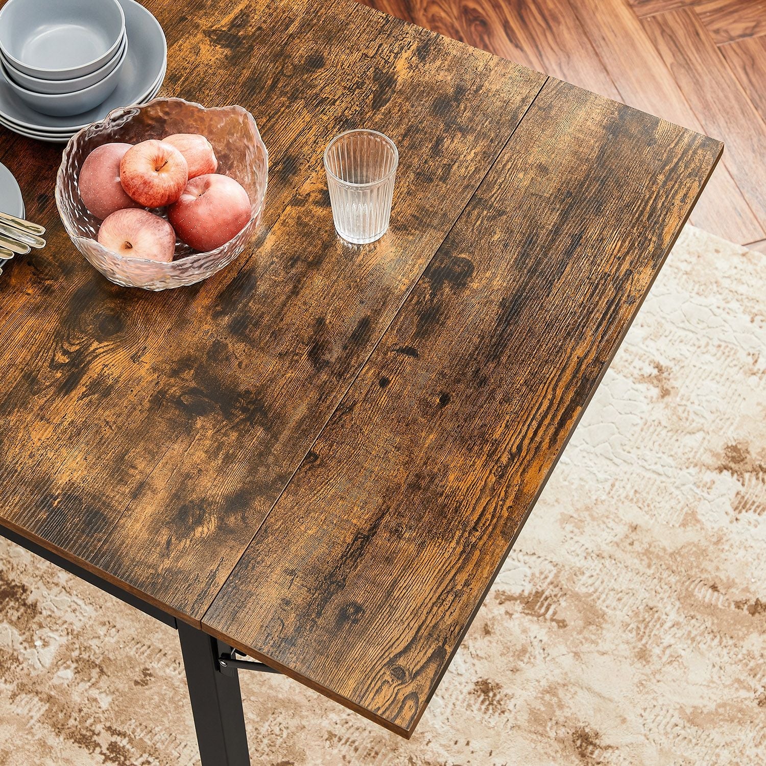 Extendable Dining Table – Wood – Rustic Brown and Ink Black – Folding Design for Small Spaces
