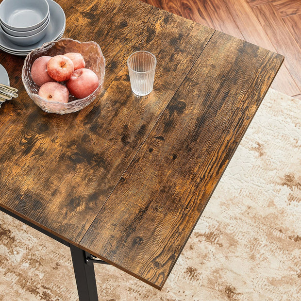 Extendable Dining Table – Wood – Rustic Brown and Ink Black – Folding Design for Small Spaces