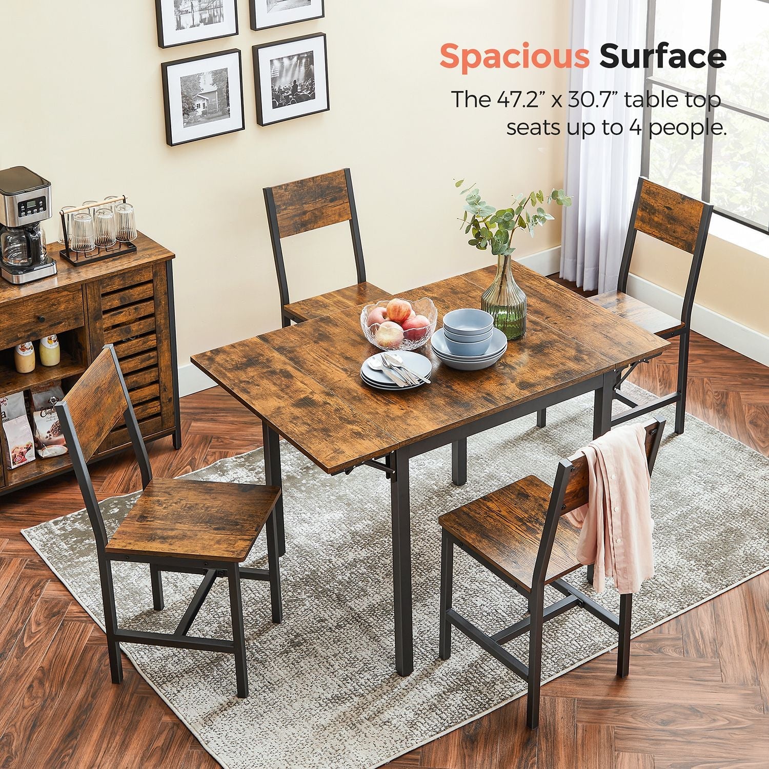 Extendable Dining Table – Wood – Rustic Brown and Ink Black – Folding Design for Small Spaces