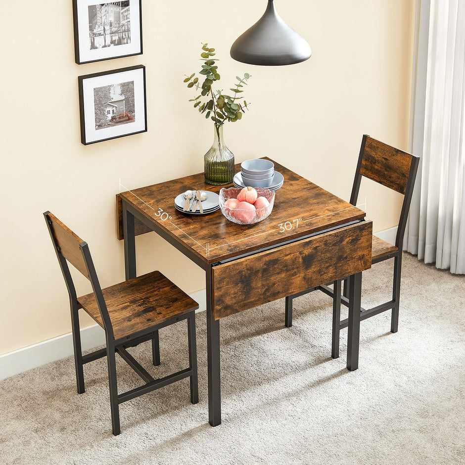 Extendable Dining Table – Wood – Rustic Brown and Ink Black – Folding Design for Small Spaces