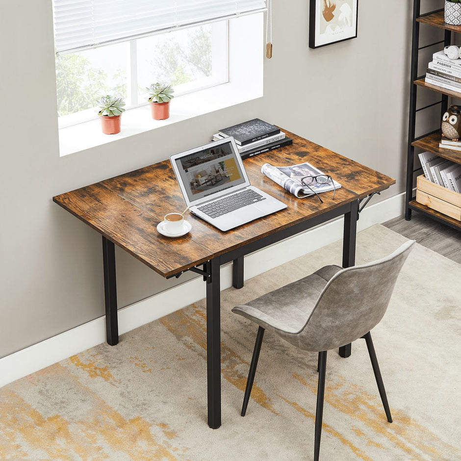 Extendable Dining Table – Wood – Rustic Brown and Ink Black – Folding Design for Small Spaces