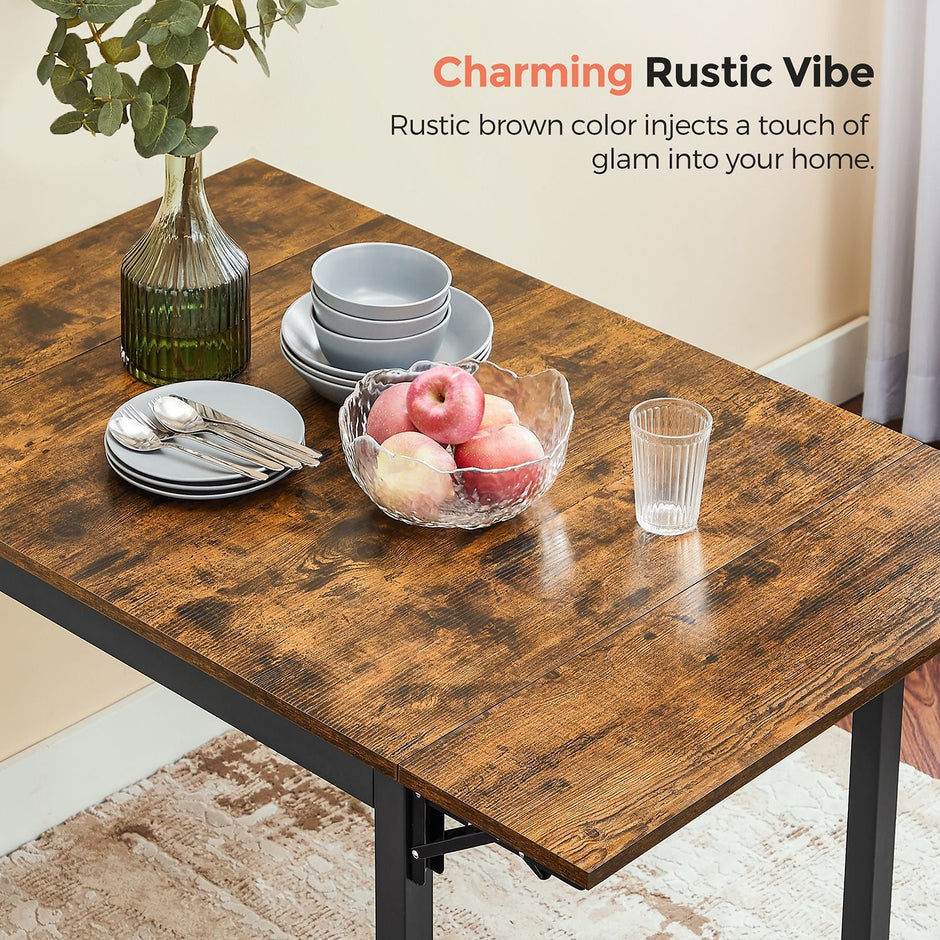 Extendable Dining Table – Wood – Rustic Brown and Ink Black – Folding Design for Small Spaces
