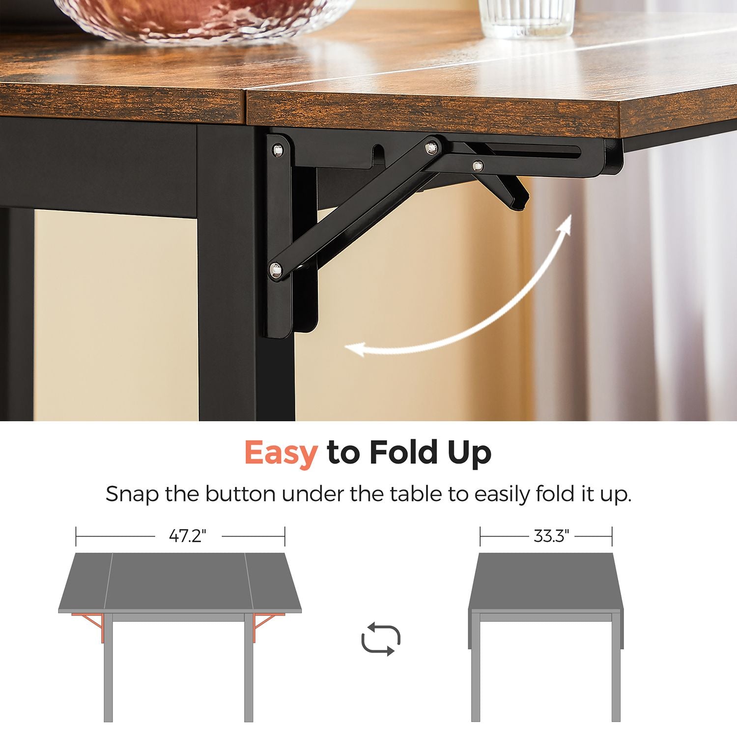 Extendable Dining Table – Wood – Rustic Brown and Ink Black – Folding Design for Small Spaces