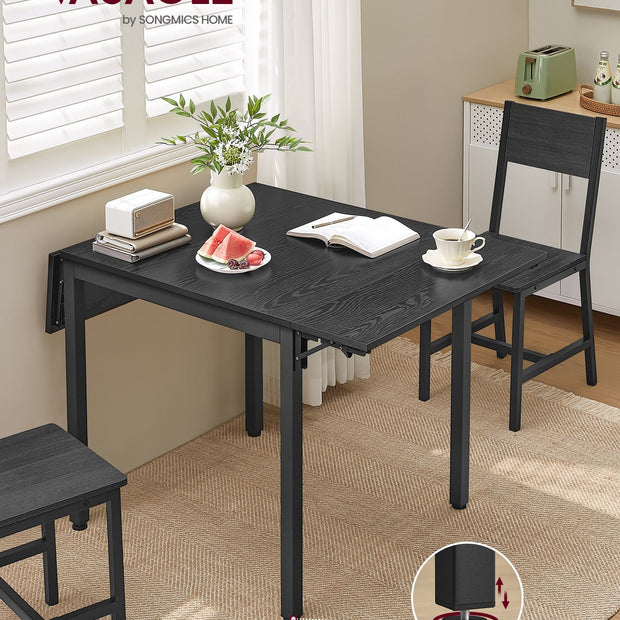 Folding Dining Table – MDF – Ebony Black and Ink Black – Extendable for Small Spaces