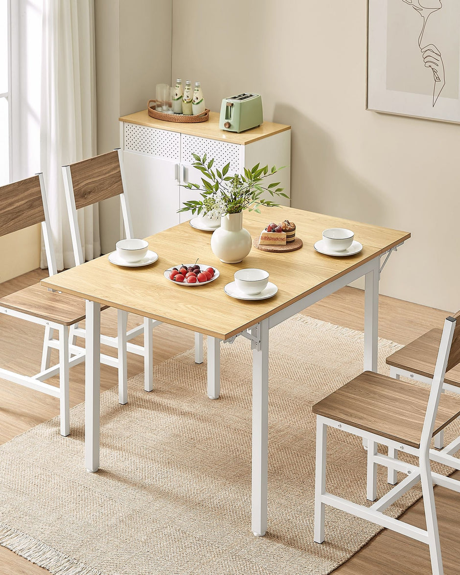 Folding Dining Table – Natural Oak and Cloud White – Extendable for 2-4 People