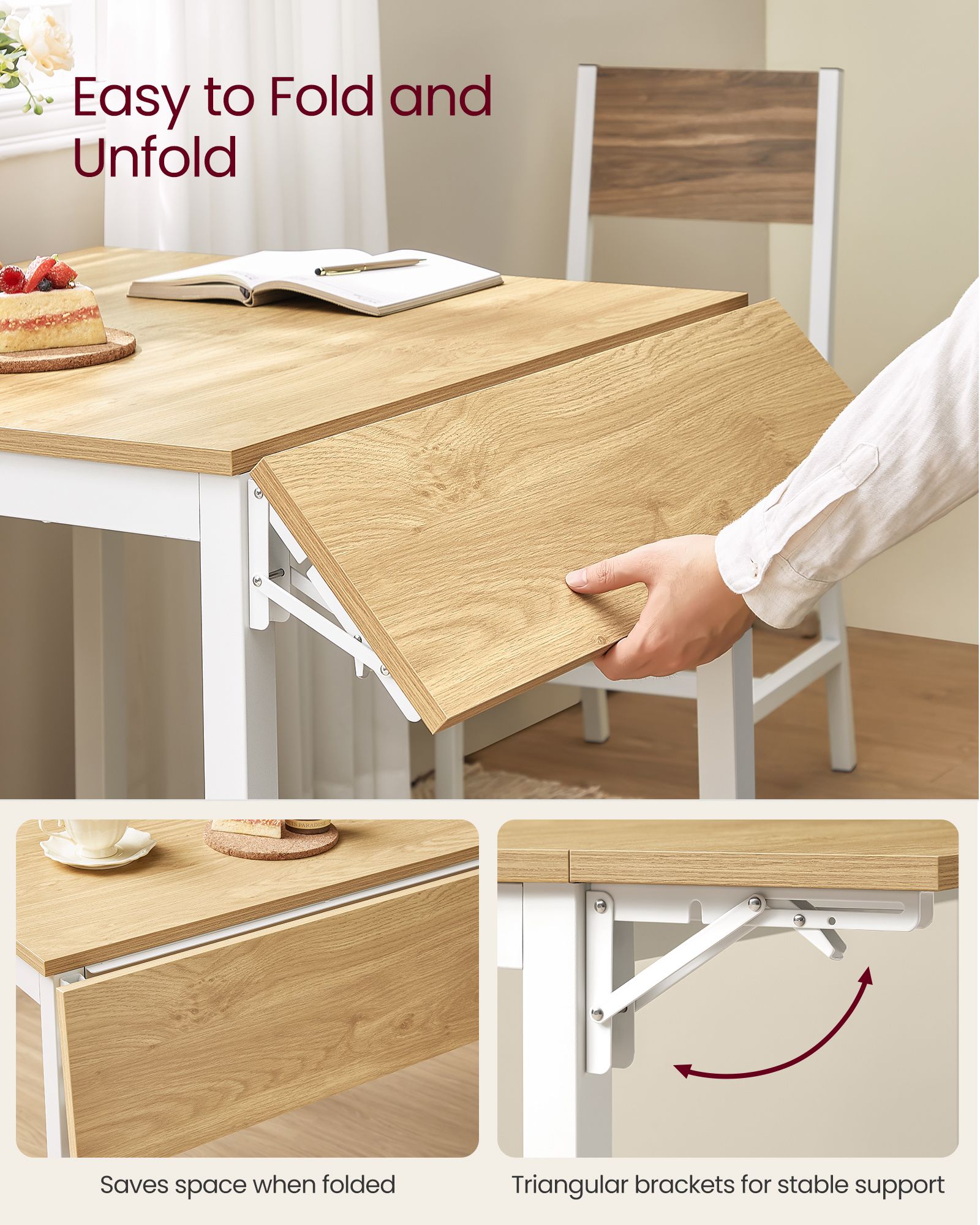 Folding Dining Table – Natural Oak and Cloud White – Extendable for 2-4 People