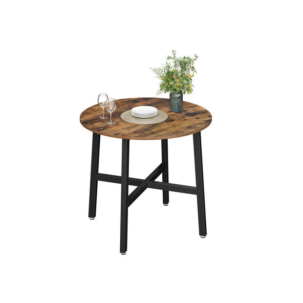 Round Dining Table – Wood and Metal – Rustic Brown and Black – Industrial Style, 80 x 75 cm