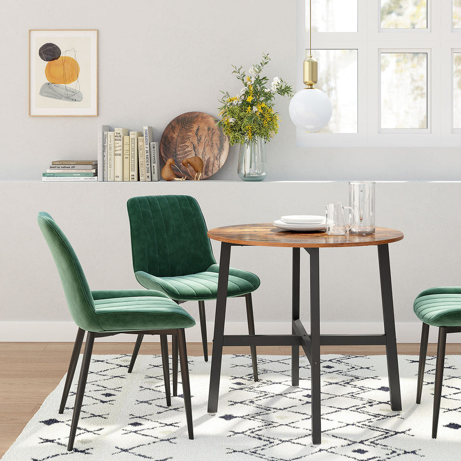 Round Dining Table – Wood and Metal – Rustic Brown and Black – Industrial Style, 80 x 75 cm