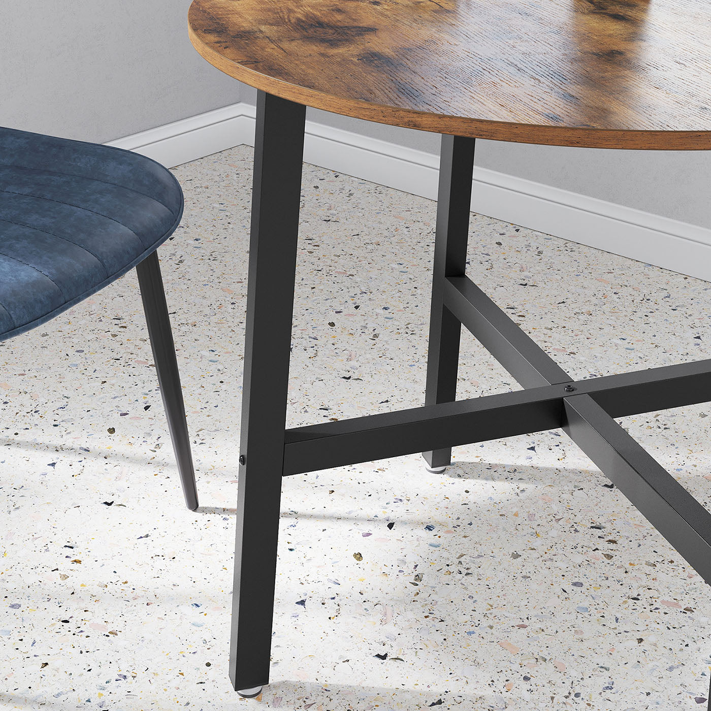 Round Dining Table – Wood and Metal – Rustic Brown and Black – Industrial Style, 80 x 75 cm