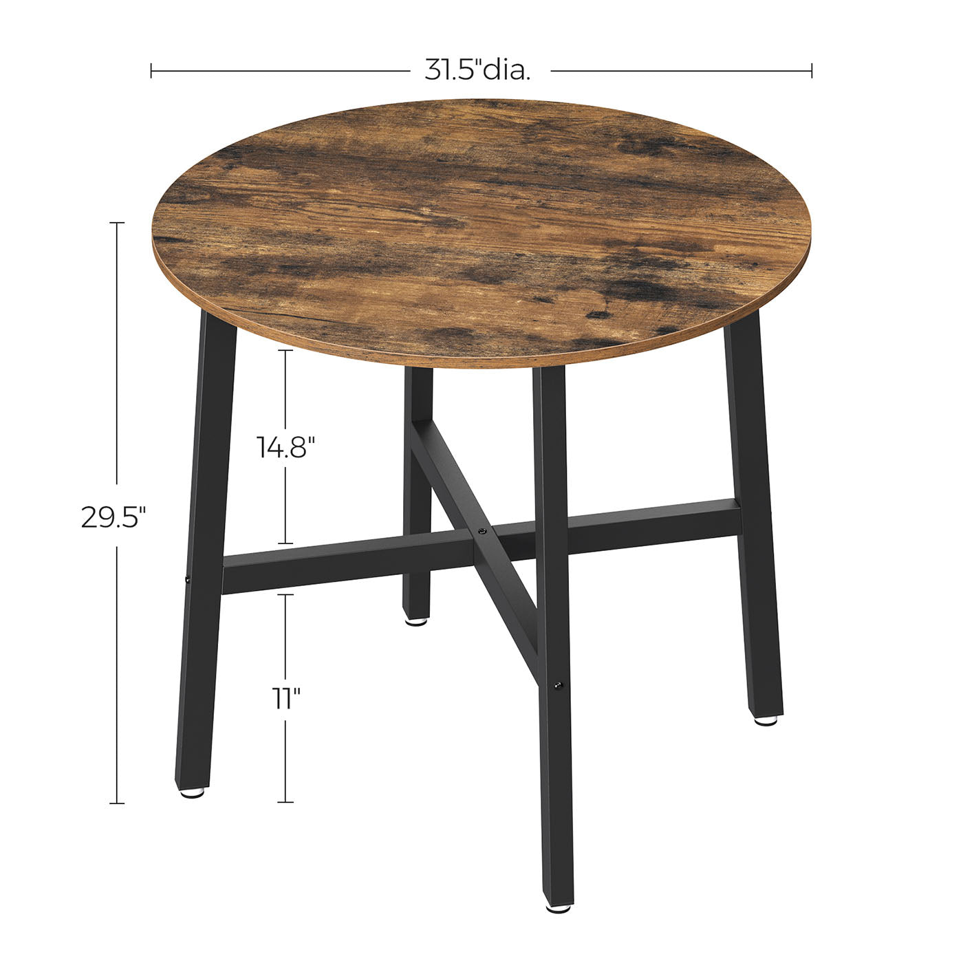 Round Dining Table – Wood and Metal – Rustic Brown and Black – Industrial Style, 80 x 75 cm